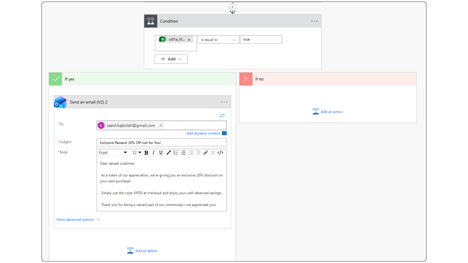 Condition and personalized email action