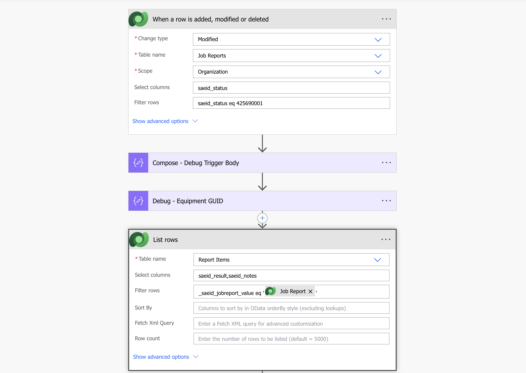 List Report Items step
